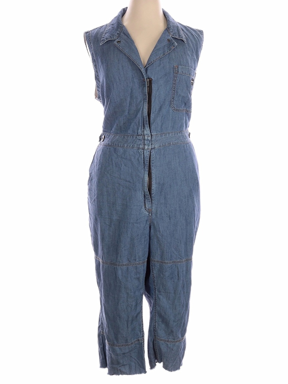 Wildfang Sleeveless Blue Denim Zip-Front Jumpsuit